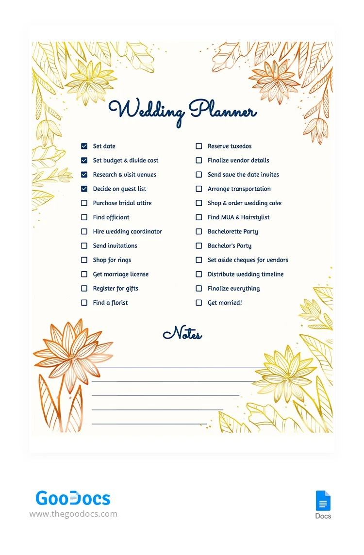 Golden Wedding Planner - free Google Docs Template - 10064564