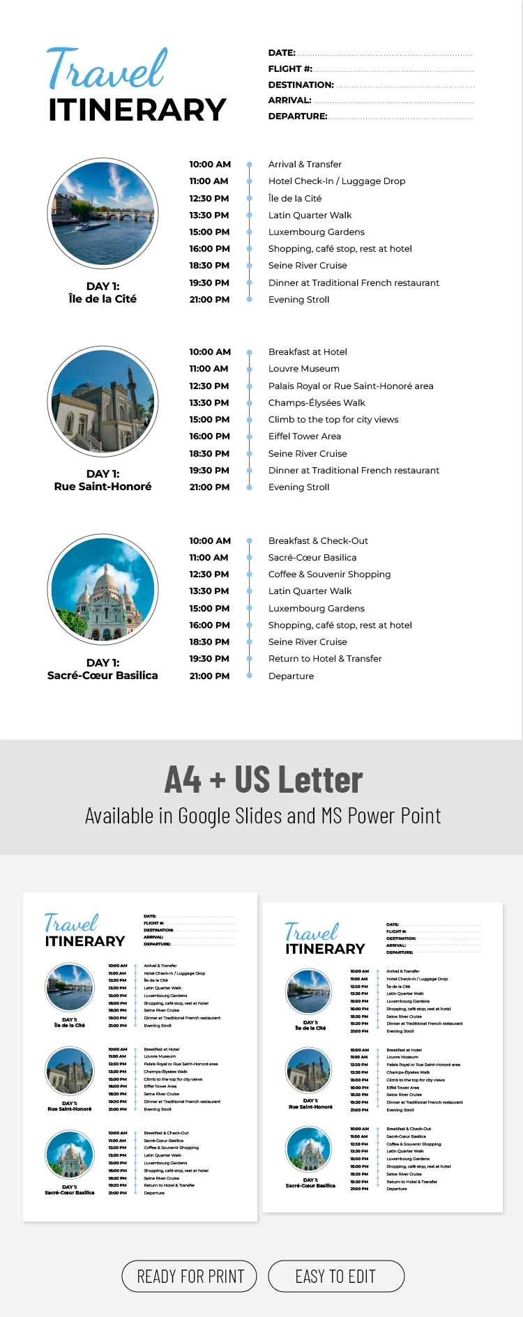 Plantilla de itinerario de viaje de 3 días - free Google Docs Template - 10072600