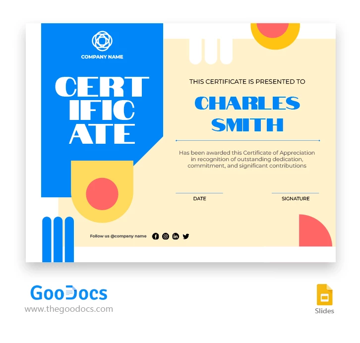 Google diapositive Certificato - free Google Docs Template - 10067684