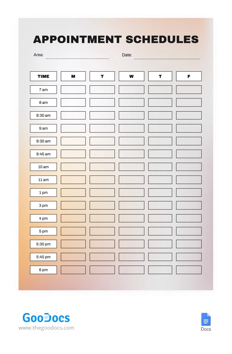 Grille des rendez-vous graduée - free Google Docs Template - 10065056