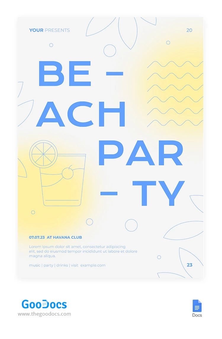 Volantino per festa in spiaggia con sfumature - free Google Docs Template - 10065502