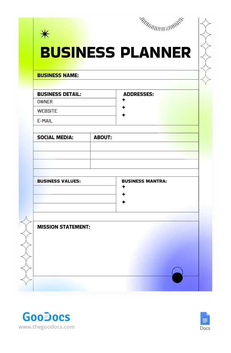 Planificador de negocios con gradiente. - free Google Docs Template - 10067512