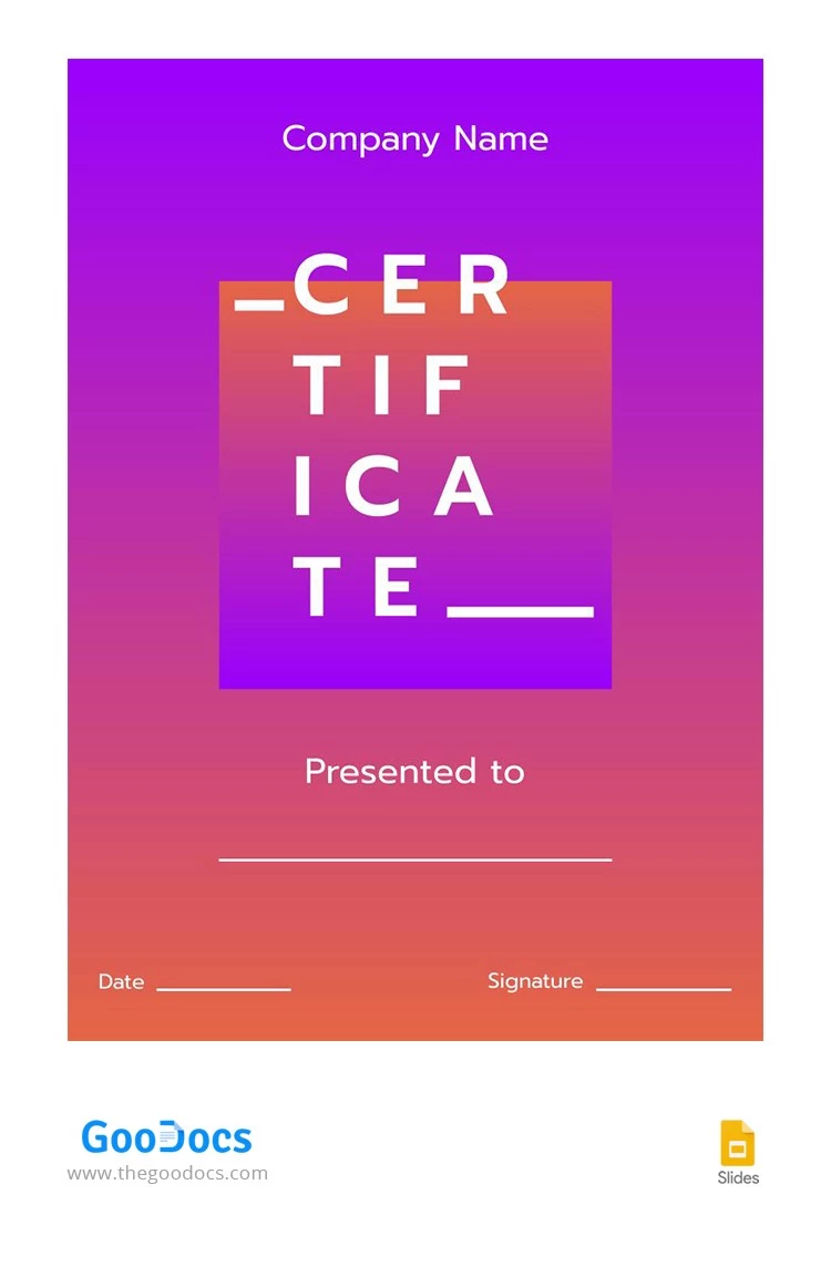 Certificato di Gradient - free Google Docs Template - 10062981