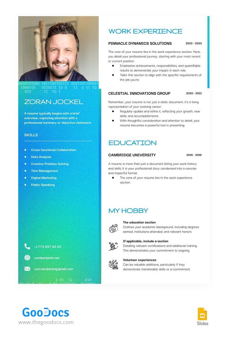 Computer Science Student Resume with Gradient - free Google Docs Template - 10067992