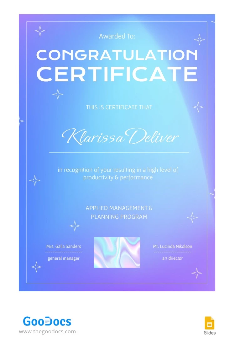 Certificado de Parabéns Gradiente - free Google Docs Template - 10065066