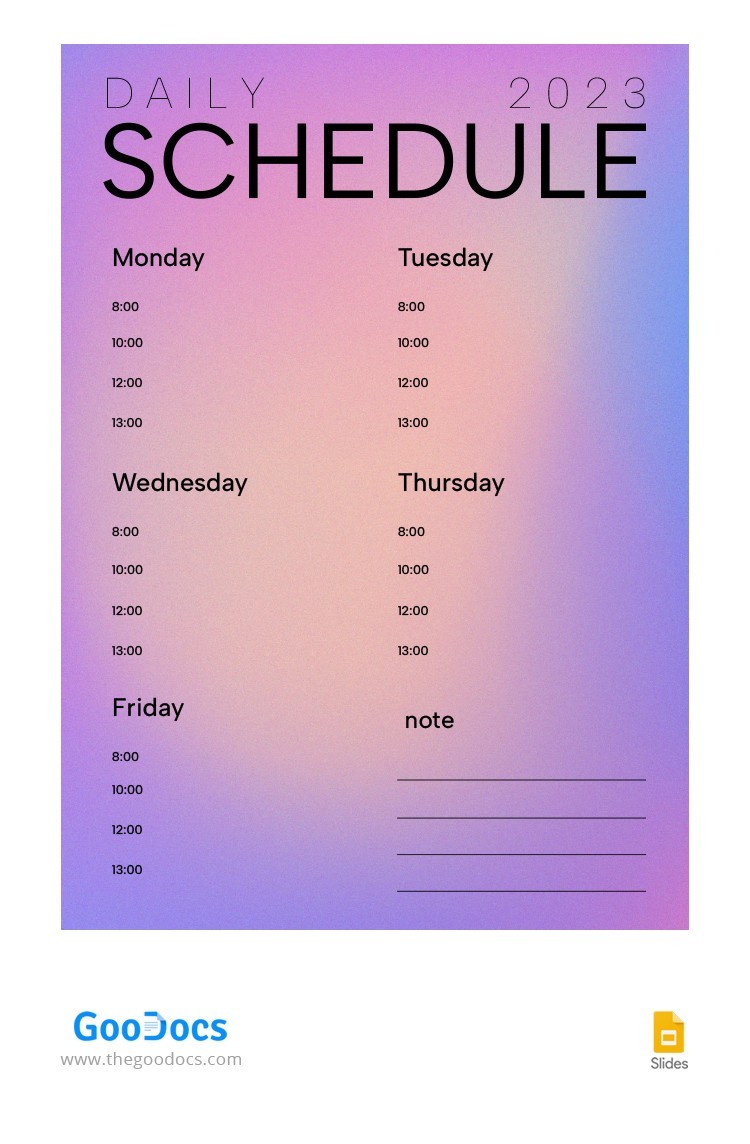 Free Gradient Daily Schedule Template In Google Docs