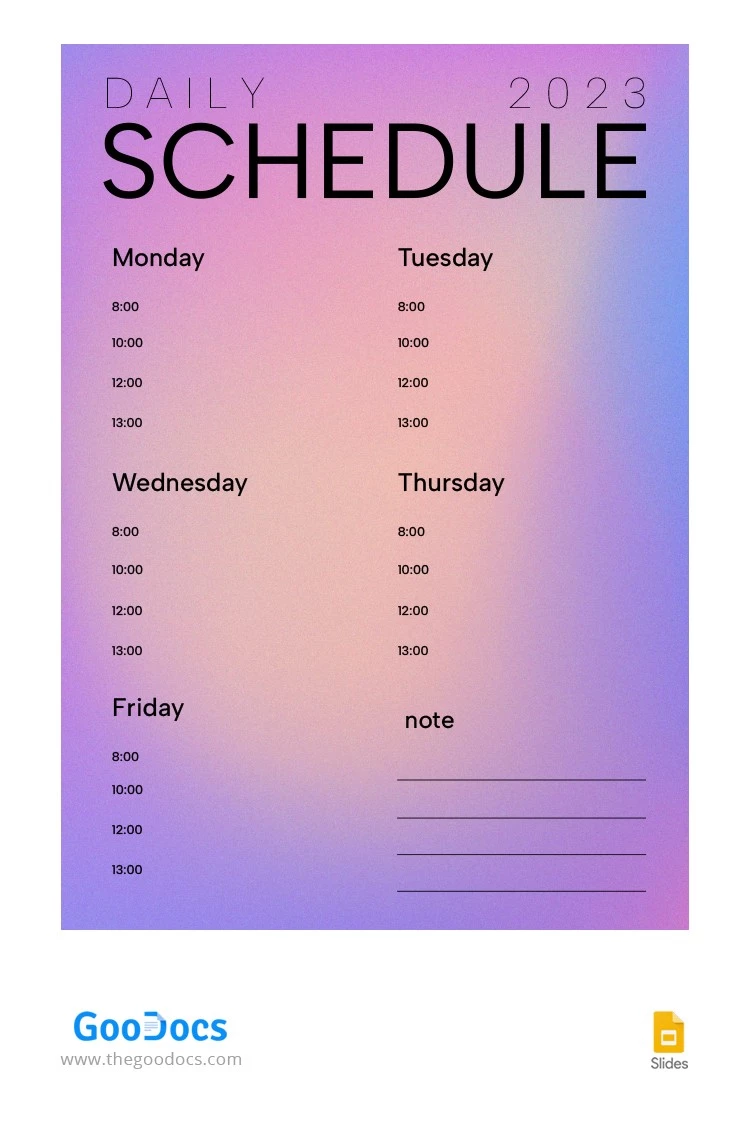 Gradient Daily Schedule - free Google Docs Template - 10065265
