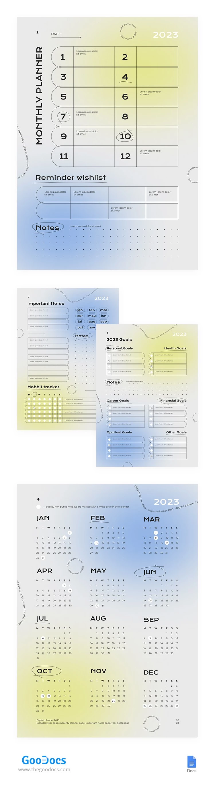 Gradient Digital Planner 2023 - Planificateur numérique Gradient 2023 - free Google Docs Template - 10064672