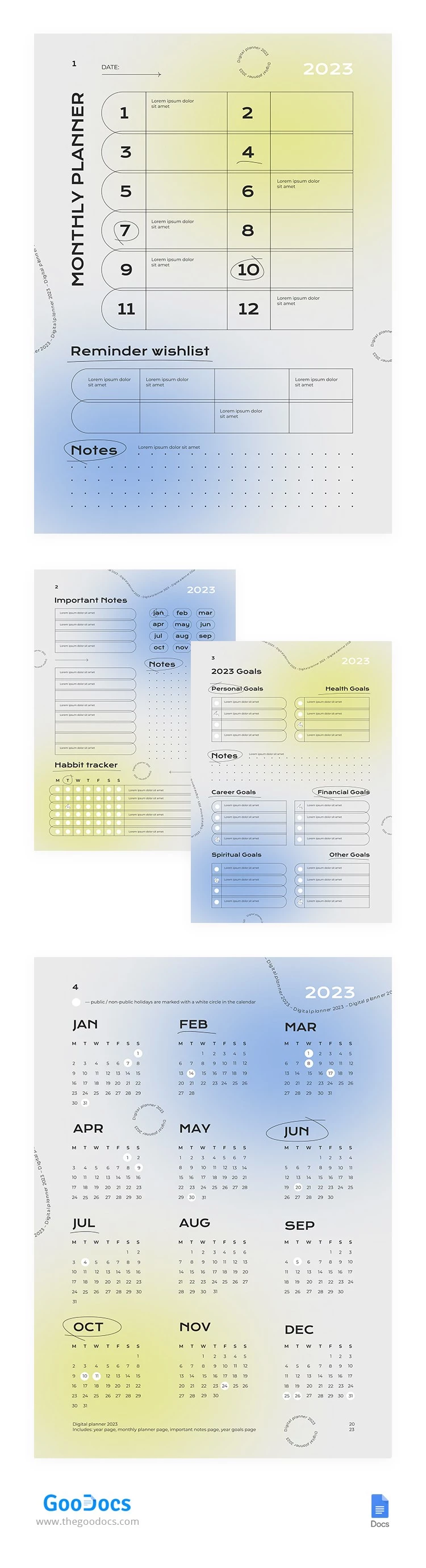 Gradient Digitaler Planer 2023 - free Google Docs Template - 10064672