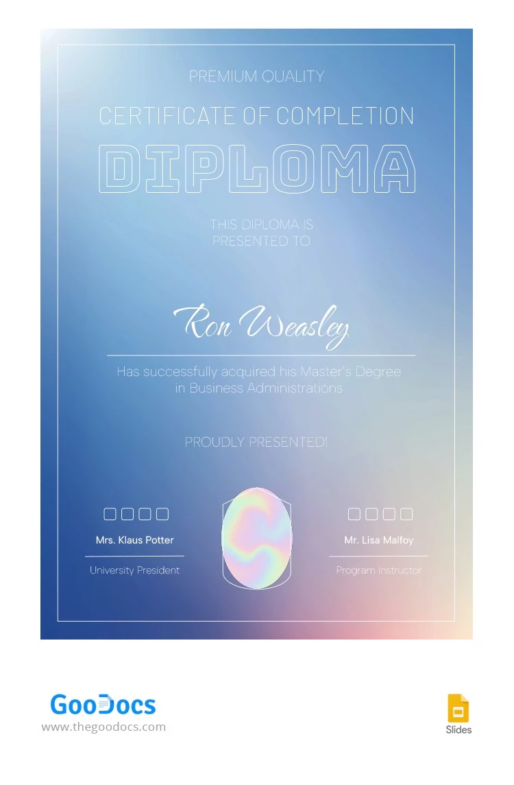 Certificado de Diploma Gradiente - free Google Docs Template - 10065222