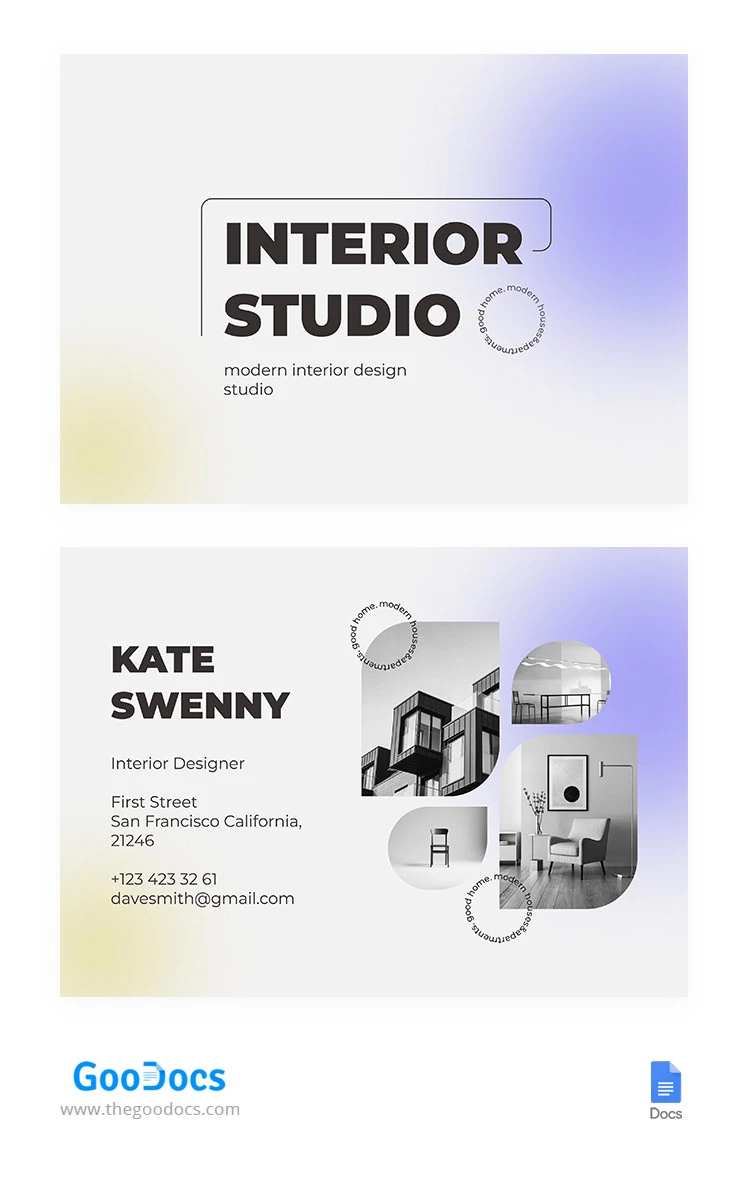 Gradient Interior Business Cards - free Google Docs Template - 10065312