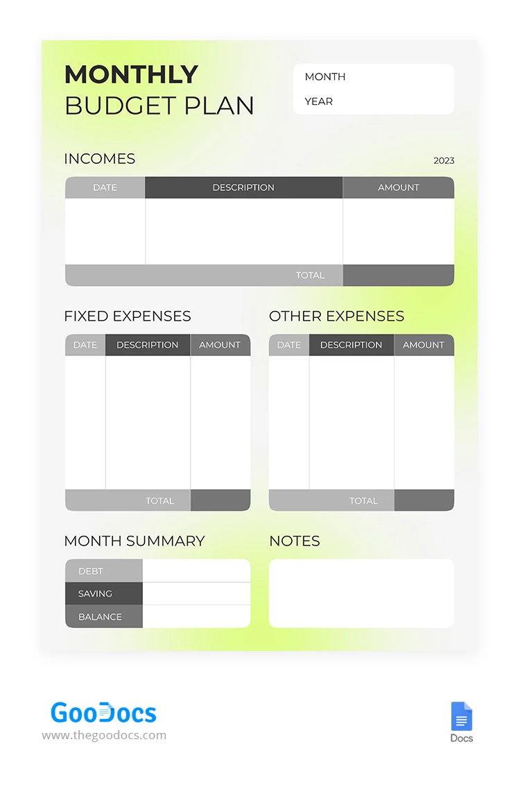 Gradient Monthly Budget - free Google Docs Template - 10065500
