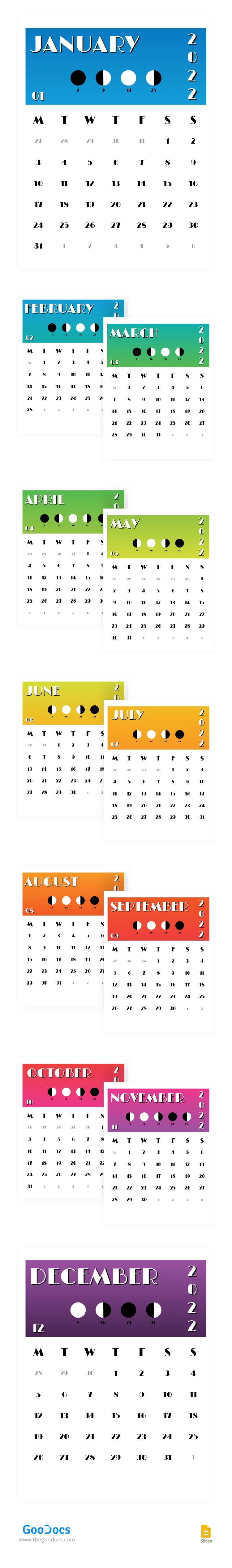 Verlaufsfarbener einfacher Kalender - free Google Docs Template - 10063805