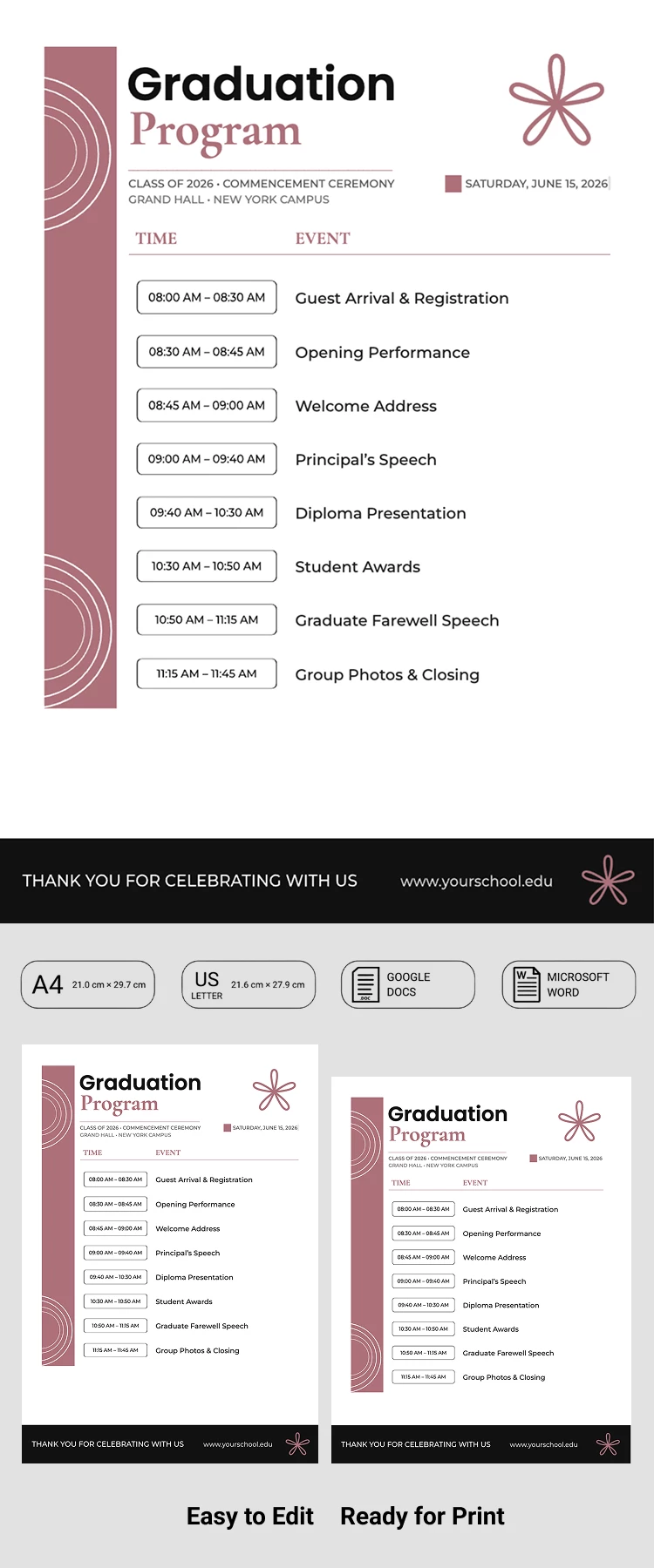 Preview of Graduation Program Template for Google Docs and Microsoft Word