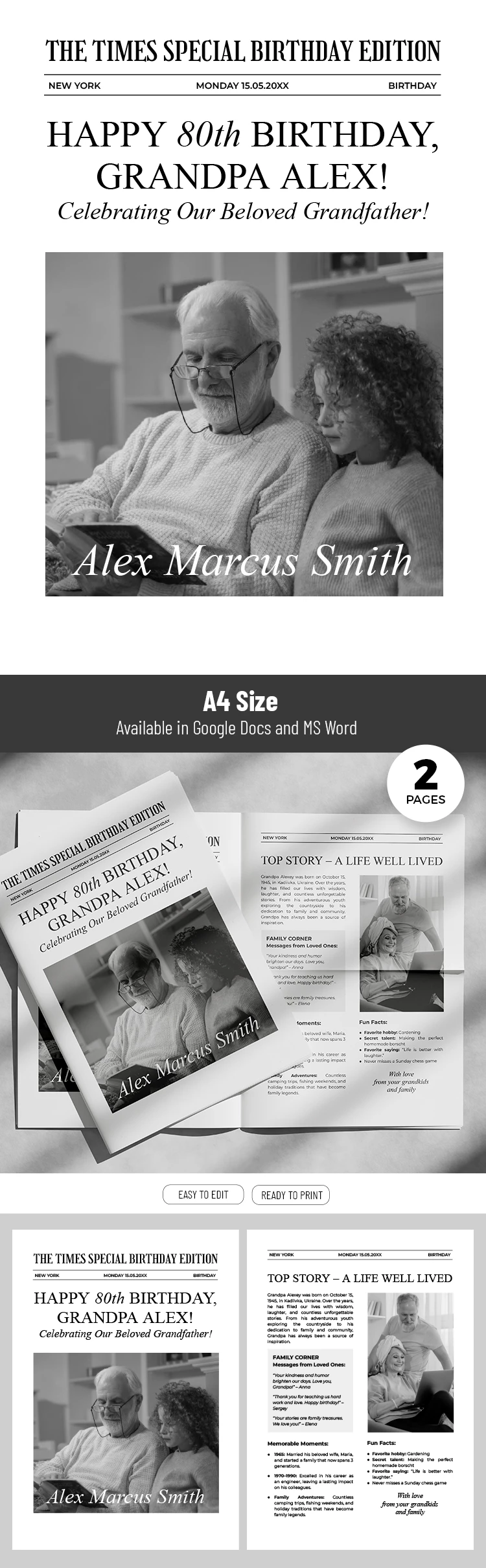 Grandfather Birthday Newspaper Template - free Google Docs Template - 10071988