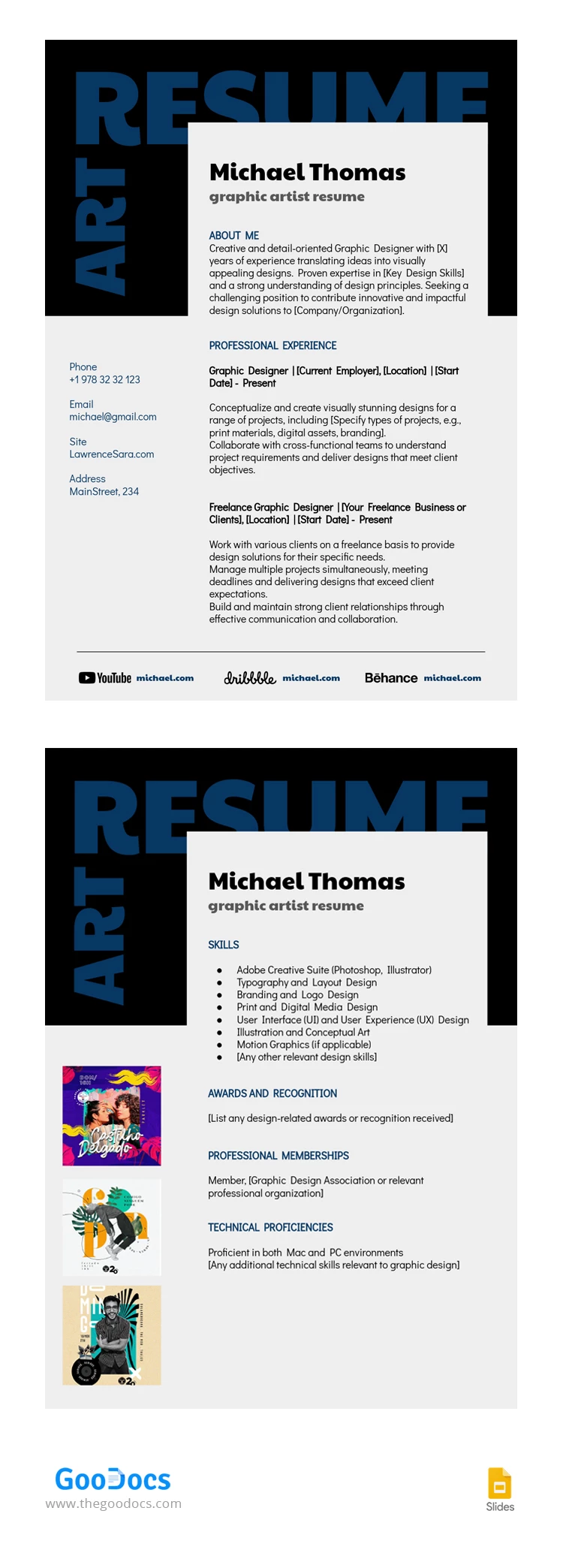 Graphic Artist Black Resume - free Google Docs Template - 10068105