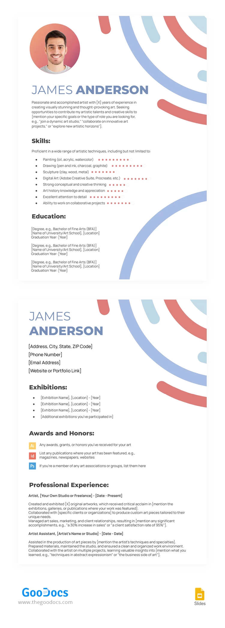 Curriculum vitae di un grafico artistico - free Google Docs Template - 10067395