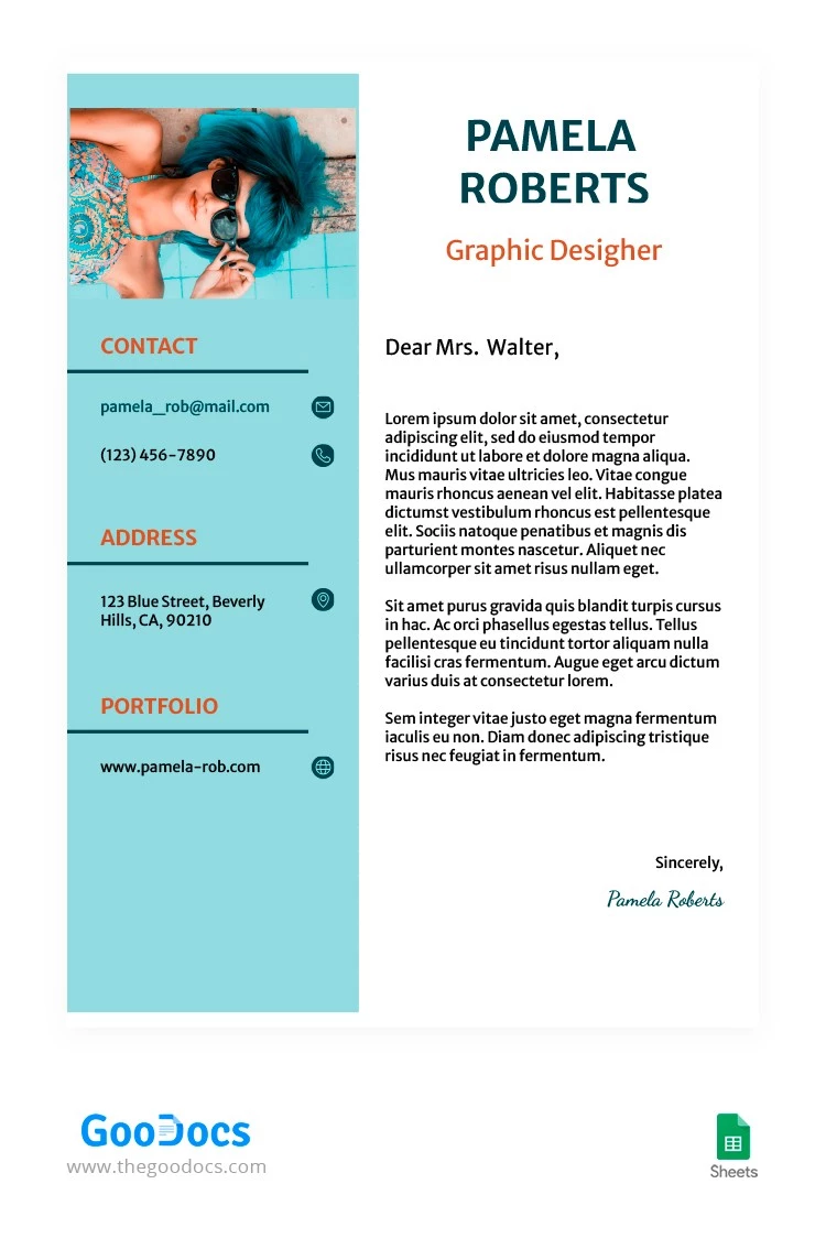 Lettera di presentazione per Graphic Designer - free Google Docs Template - 10063223