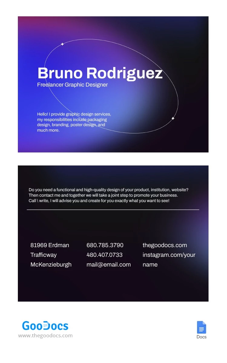 Diseñador(a) gráfico(a) tarjeta de presentación freelance. - free Google Docs Template - 10065063
