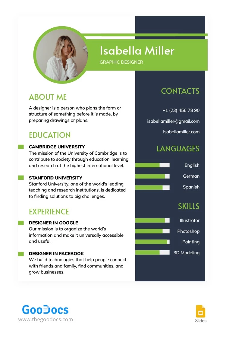 Diseñador/a gráfico/a CV verde - free Google Docs Template - 10063702