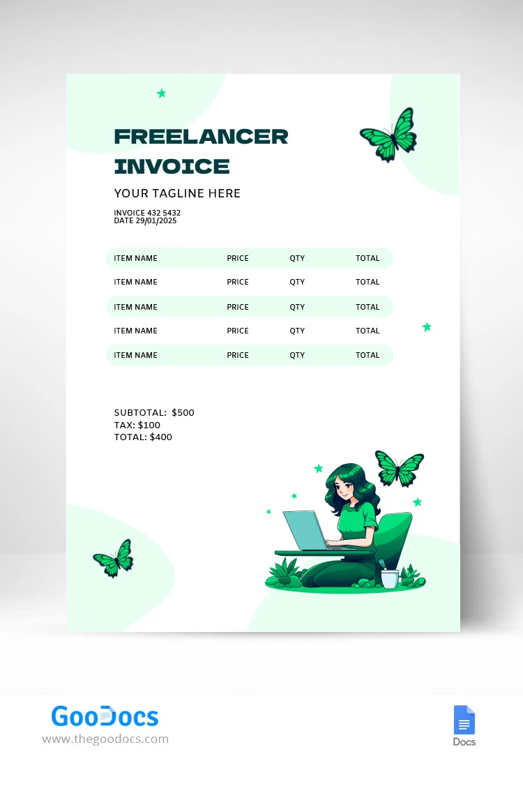 Fattura grafica freelance - free Google Docs Template - 10067757