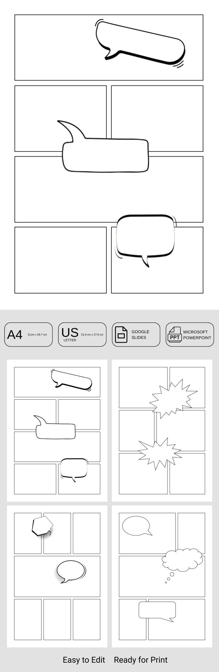Preview of Graphic Novel Template with Dialogue Bubbles for Google Slides and Microsoft PowerPoint