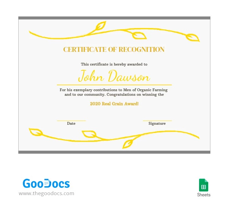 Certificato di premio Pure White - free Google Docs Template - 10063660