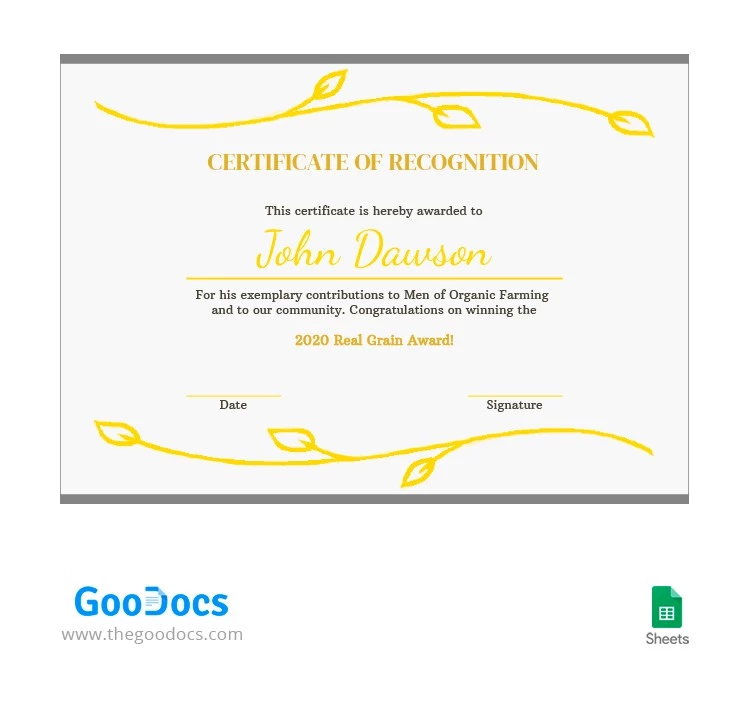 Certificado de Premio Blanco Puro - free Google Docs Template - 10063660