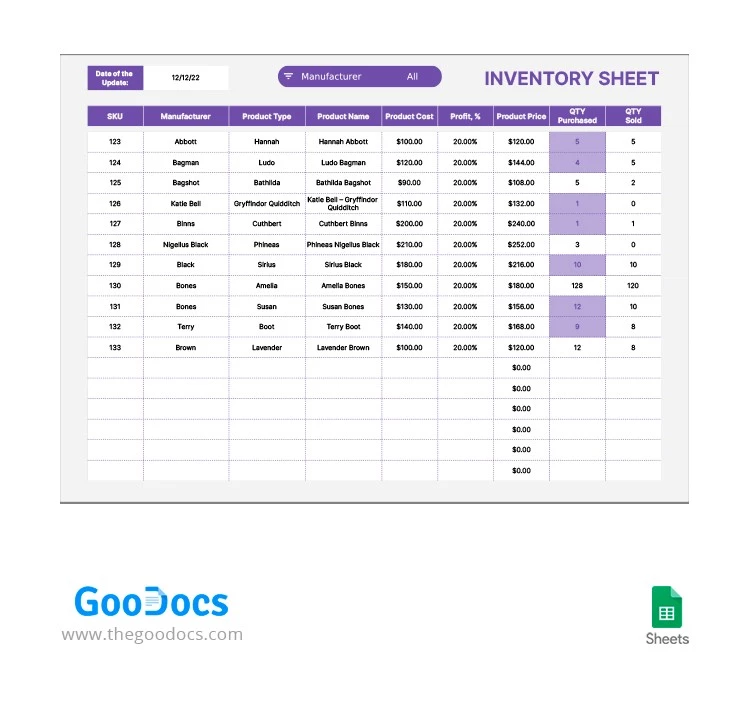 Gray and Purple Inventory Sheet - free Google Docs Template - 10063631