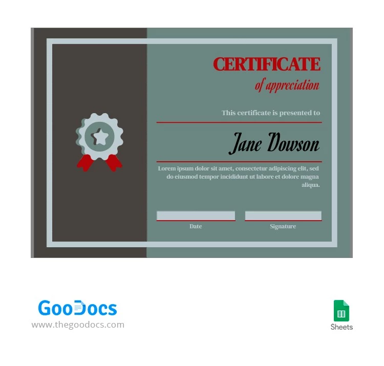 Certificat gris et rouge - free Google Docs Template - 10063355