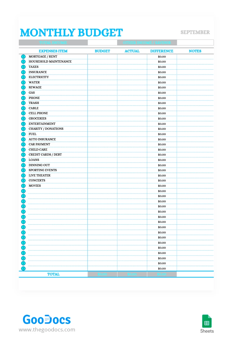 Budget mensile in grigio. - free Google Docs Template - 10062381