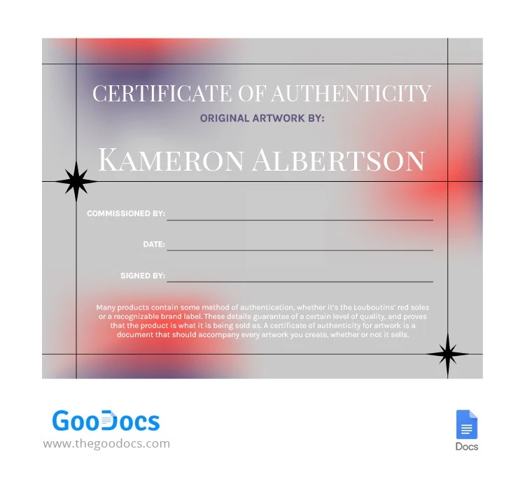 Certificado de autenticidade cinza. - free Google Docs Template - 10064467