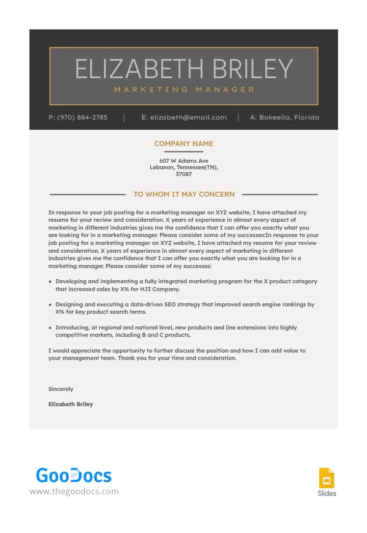 Gray Cover Letter - free Google Docs Template - 10063688