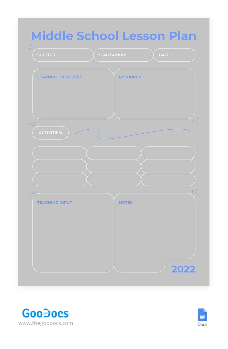 Plan de lecciones de la Escuela Intermedia Gray - free Google Docs Template - 10065187