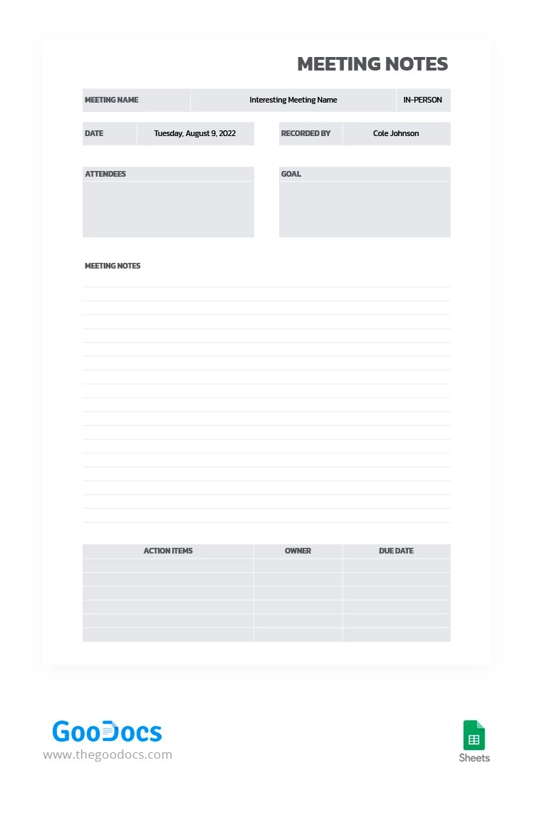 Graue moderne Besprechungsnotizen - free Google Docs Template - 10063529