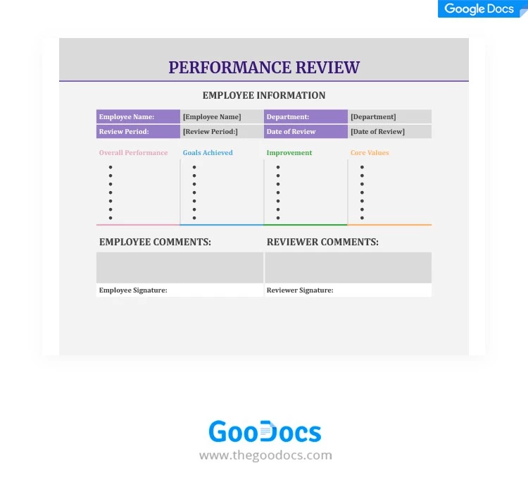 Revisione delle prestazioni grigie. - free Google Docs Template - 10062094