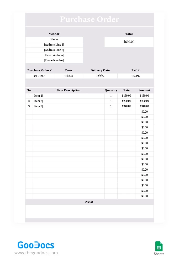 Gray Purchase Order - free Google Docs Template - 10062776