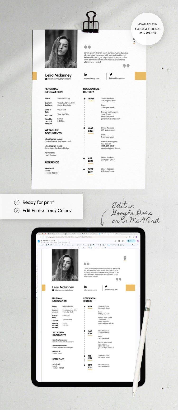 Free Rental Resume Template in Google Docs and Microsoft Word ...