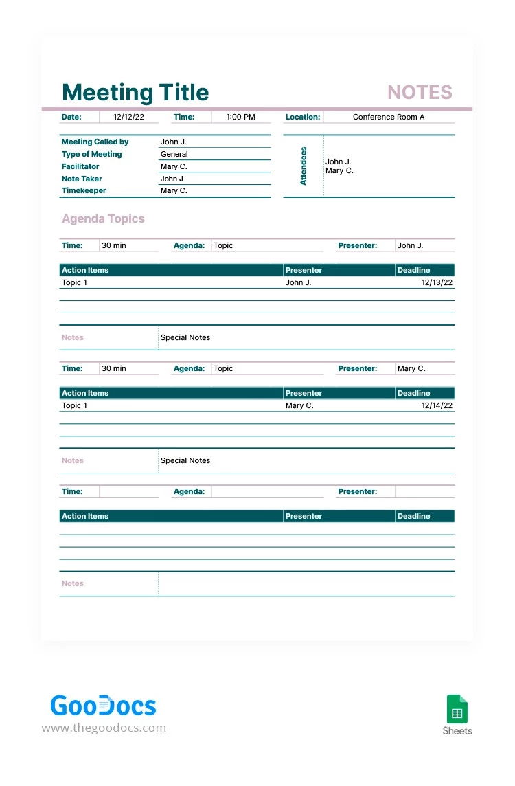 绿色和粉色会议记录 - free Google Docs Template - 10062905