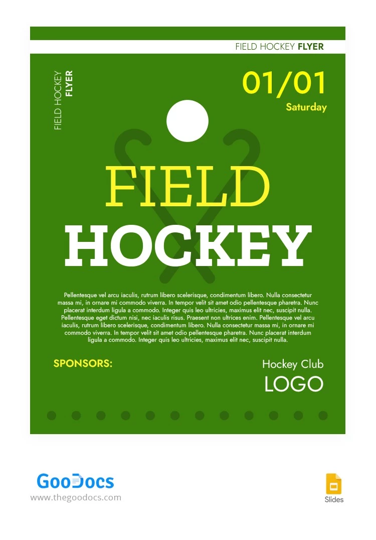 Green Basic Field Hockey Flyer - free Google Docs Template - 10066044