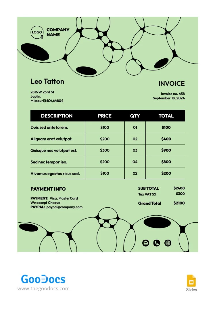 Green Bubble Invoice - free Google Docs Template - 10065796