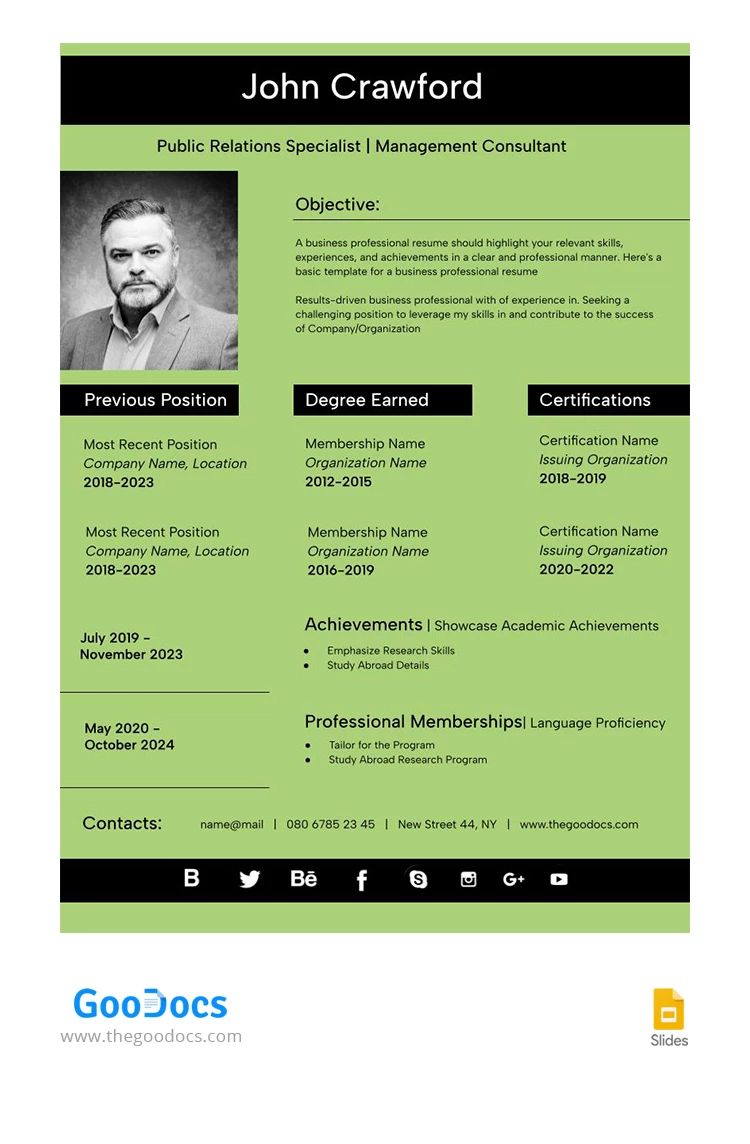 Curriculum professionale di esperto in Green Business - free Google Docs Template - 10067859