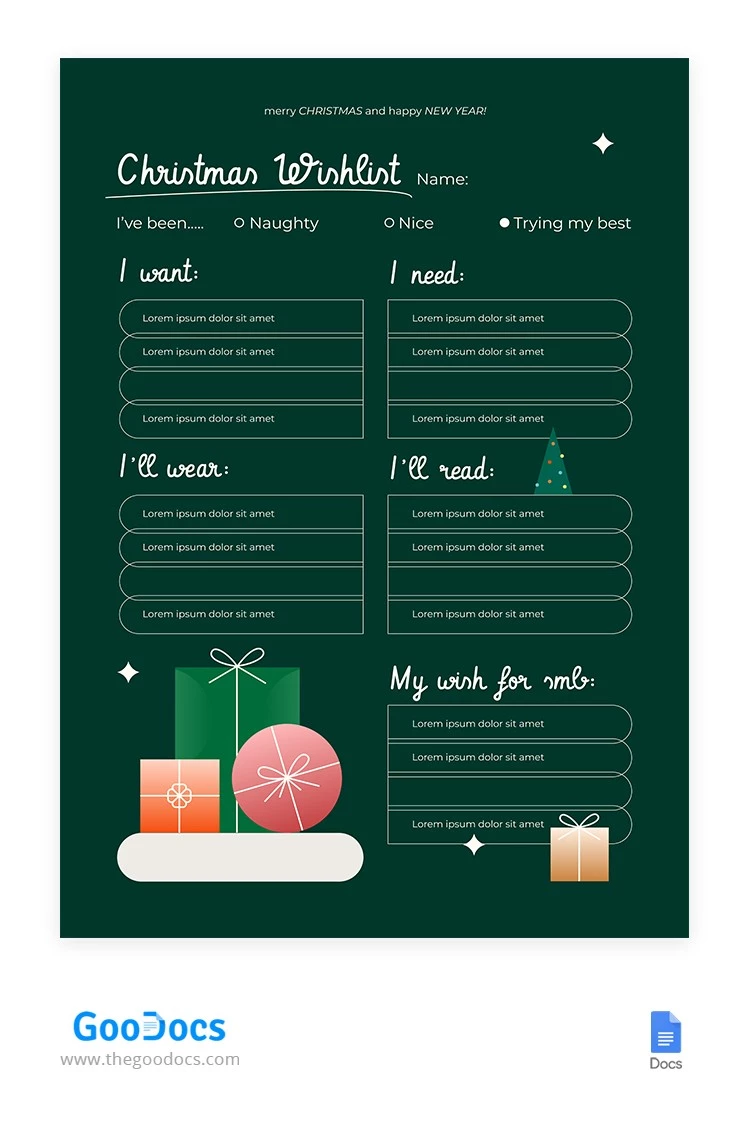 Green Christmas List - free Google Docs Template - 10064760