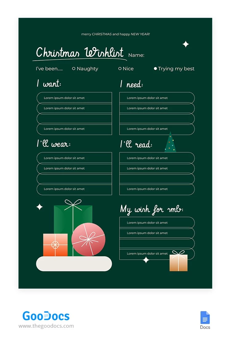 Liste de Noël verte - free Google Docs Template - 10064760