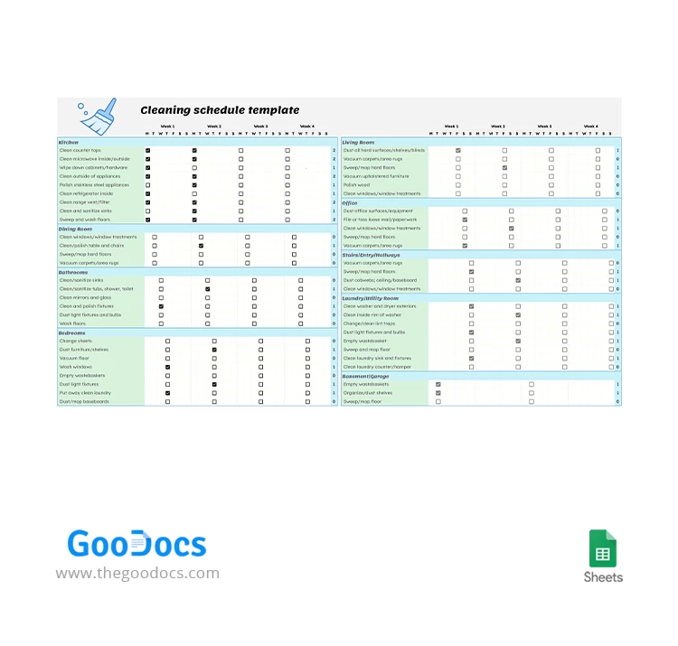 Green Cleaning Schedule - free Google Docs Template - 10063383