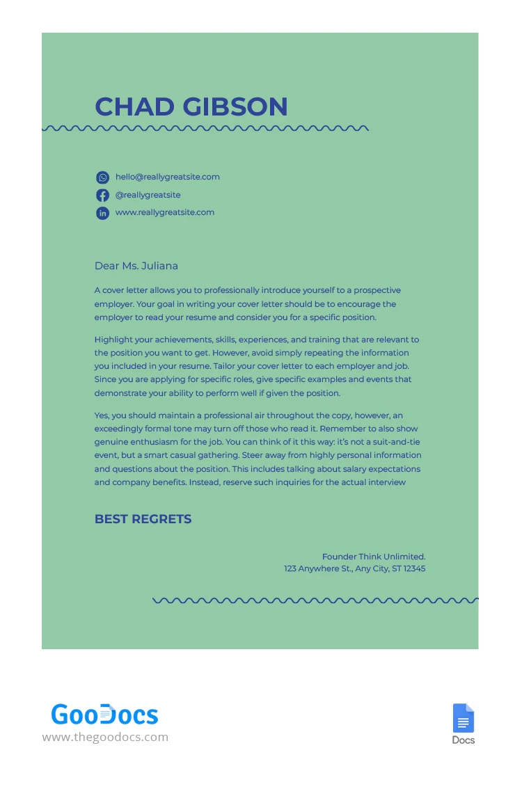 Green Cover Letter - free Google Docs Template - 10067510