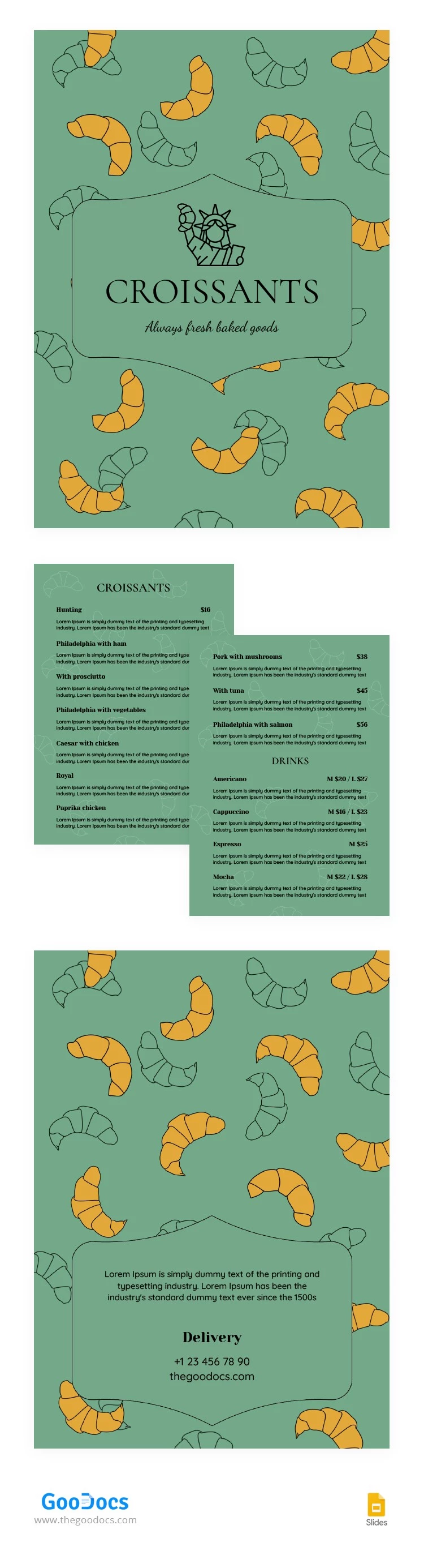 Green Croissants Menu - free Google Docs Template - 10064813