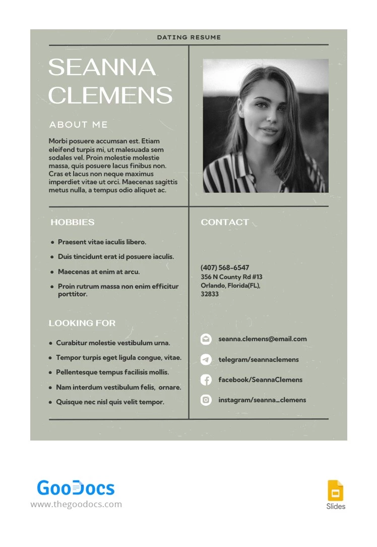 Green Dating Resume - free Google Docs Template - 10065948