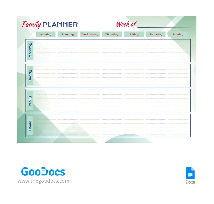 Green Family Planner - free Google Docs Template - 10064677
