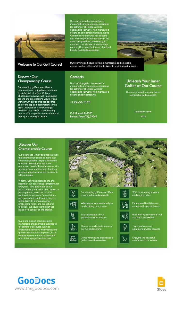 Brochure de golf vert. - free Google Docs Template - 10065774
